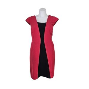 Adrianna Papell Magenta Pink & Blacl Colorblock Dress